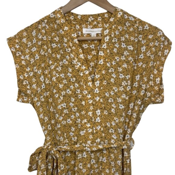 MONTEAU | Mustard Yellow Short Sleeve Floral Knee Length Dress | Size M - Picture 2 of 10